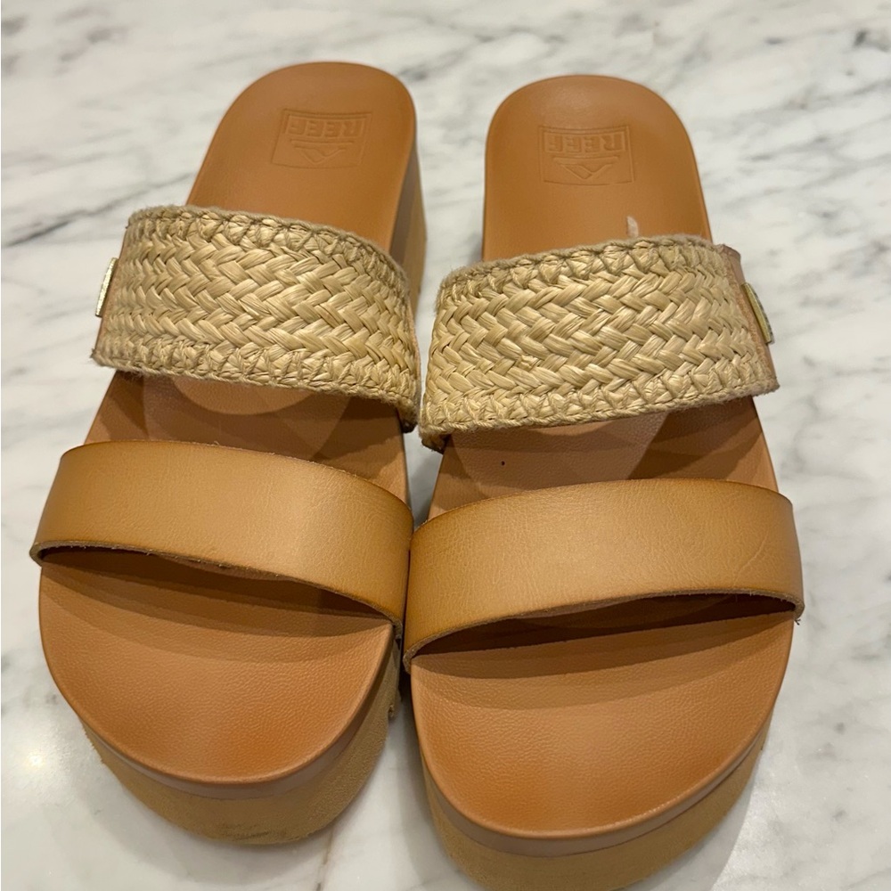 Reef Tan Braided Slide Sandals